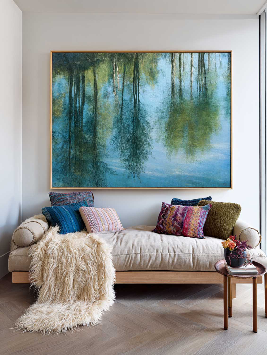 Minimalist Handmade Oil Painting – Blue Reflection Scenery for Office & Lounge | ArtExplore