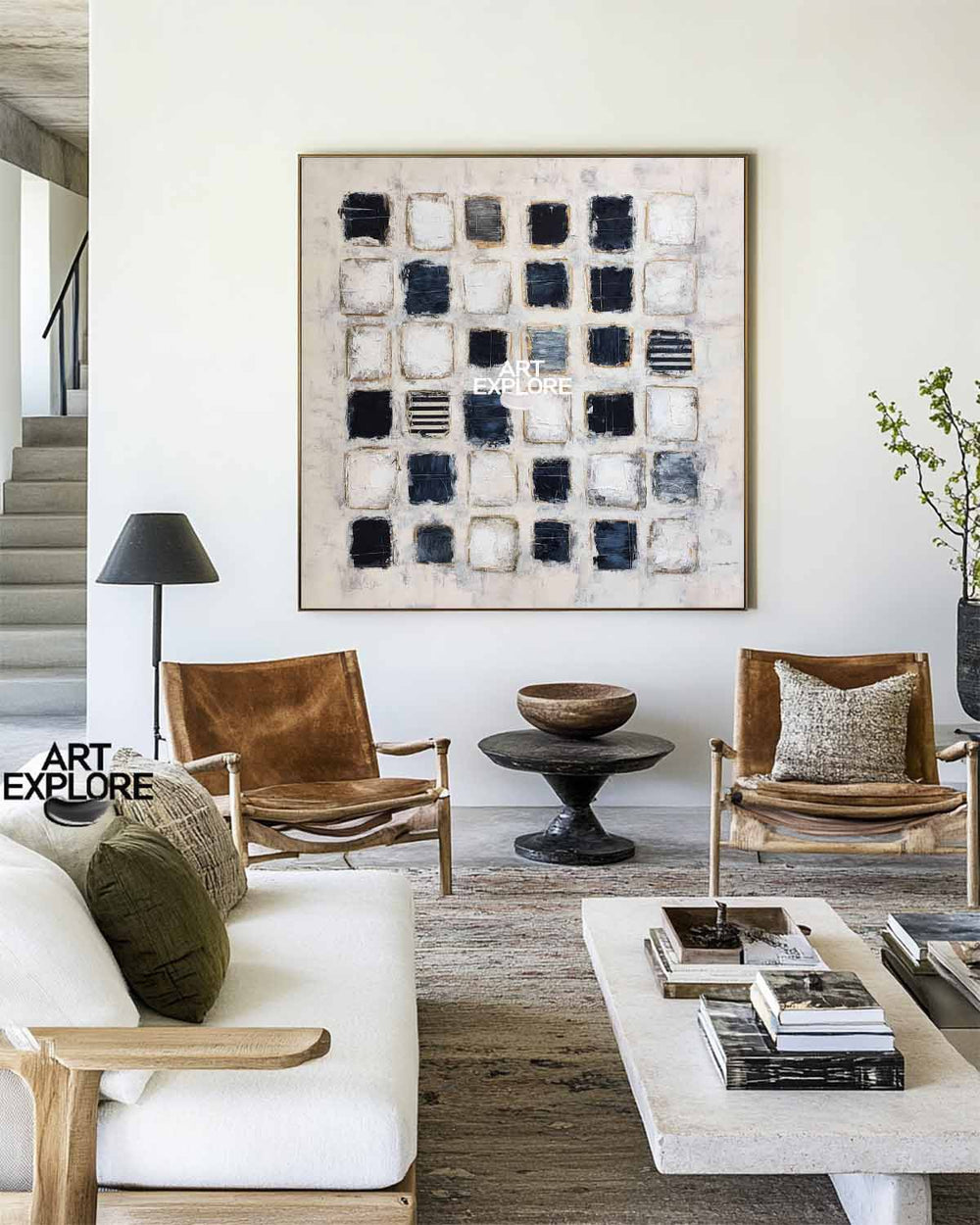 Minimalist Handmade Oil Painting, Textured Square Wall Decor | ArtExplore