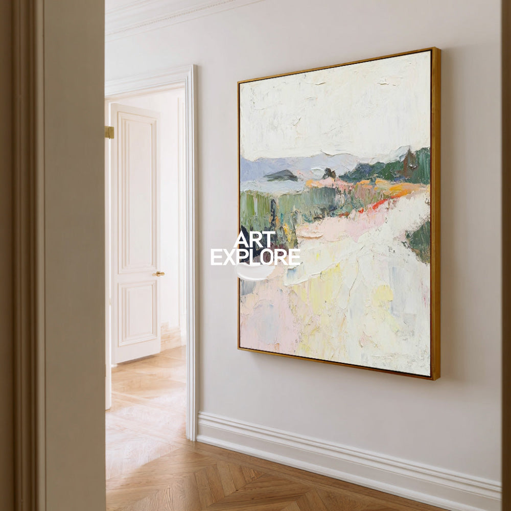 Minimalist Impressionist Landscape Painting Large Soft Green Wall Art