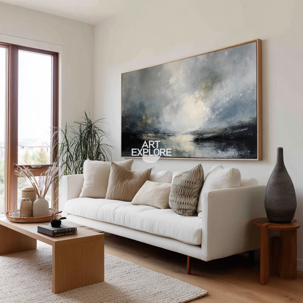 Minimalist Lake Landscape Large Textured Art Handmade Oil Painting Canvas - ArtExplore