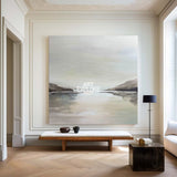 Minimalist Lake View Abstract Painting, Large Beige Texture Canvas – ArtExplore