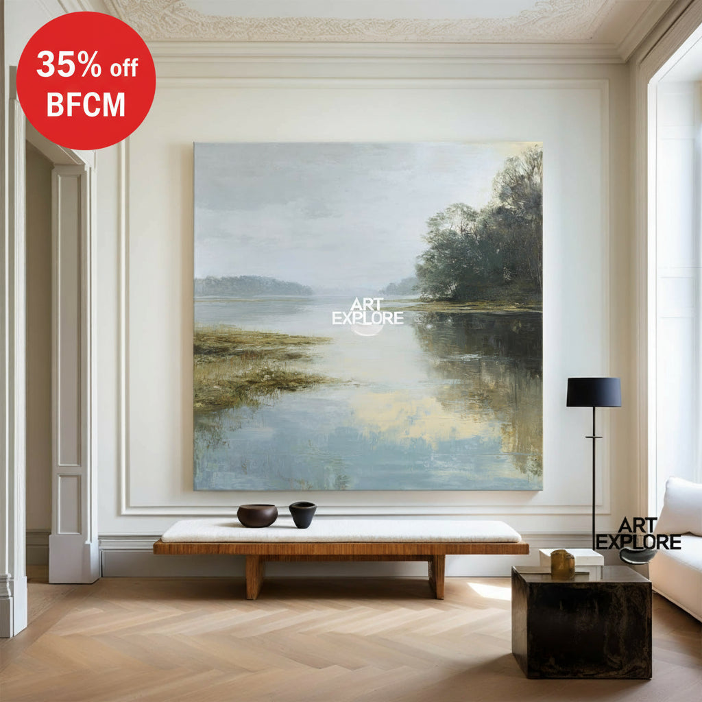 Minimalist Landscape Canvas, Custom Lake View Painting for Walls – ArtExplore