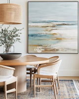 Minimalist Ocean Landscape Painting in Blue and Beige for Large Spaces – ArtExplore