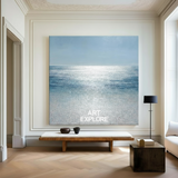 Minimalist Ocean View Wall Art, Textured Blue Oil Painting – ArtExplore