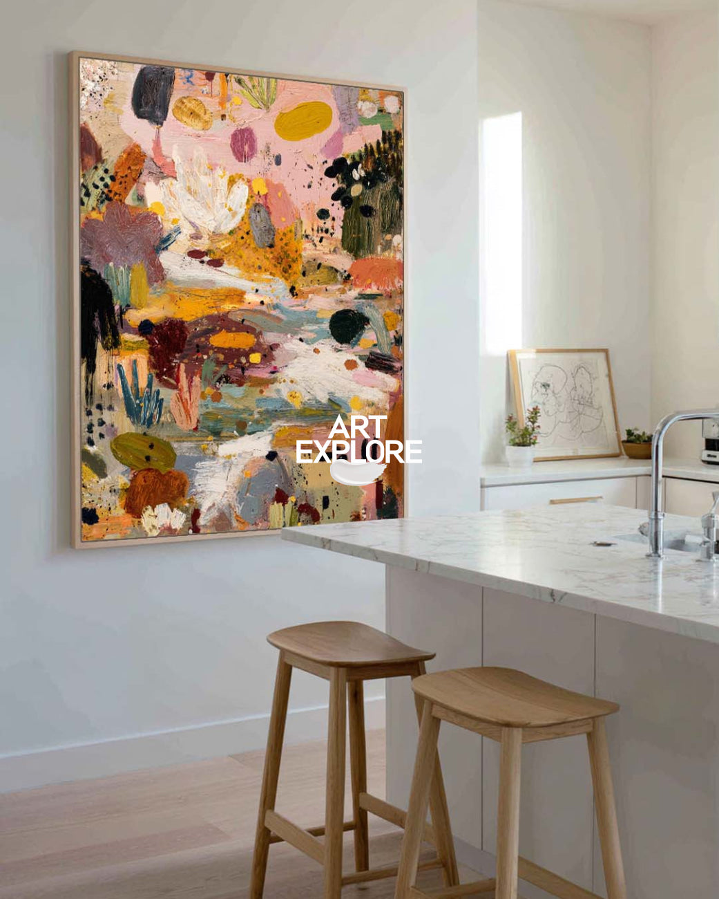 Minimalist Pink Garden Wall Art, Large Handmade Textured Oil Painting ArtExplore