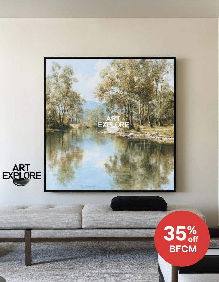 Minimalist River Scene Canvas Art for Living Room Wall – ArtExplore Exclusive
