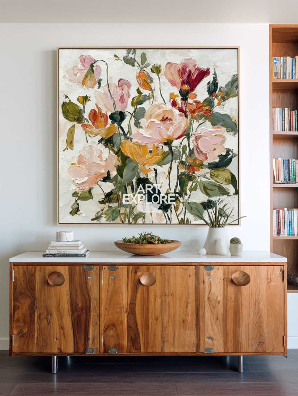 Minimalist Square Floral Oil Painting Rich Texture Spring Bloom - ArtExplore