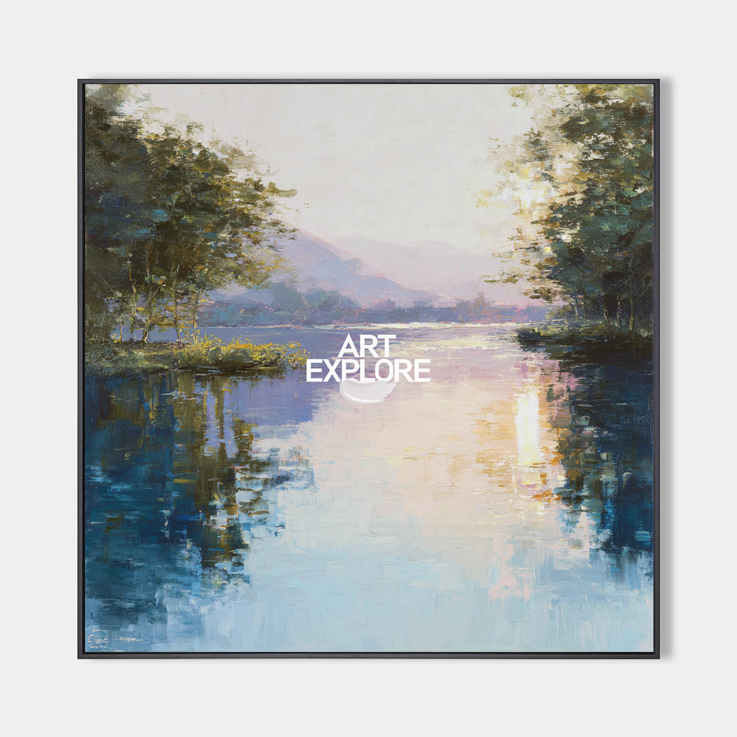 Minimalist Sunset Lake Oil Painting for Large Wall Display – ArtExplore