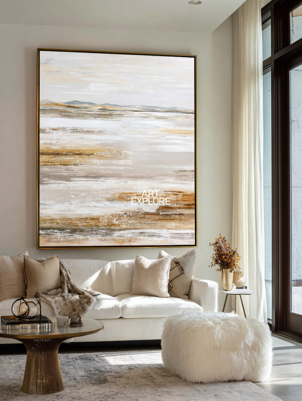Minimalist Wabi-Sabi Beige Art, Large Textured Handmade Painting for SOHO ArtExplore