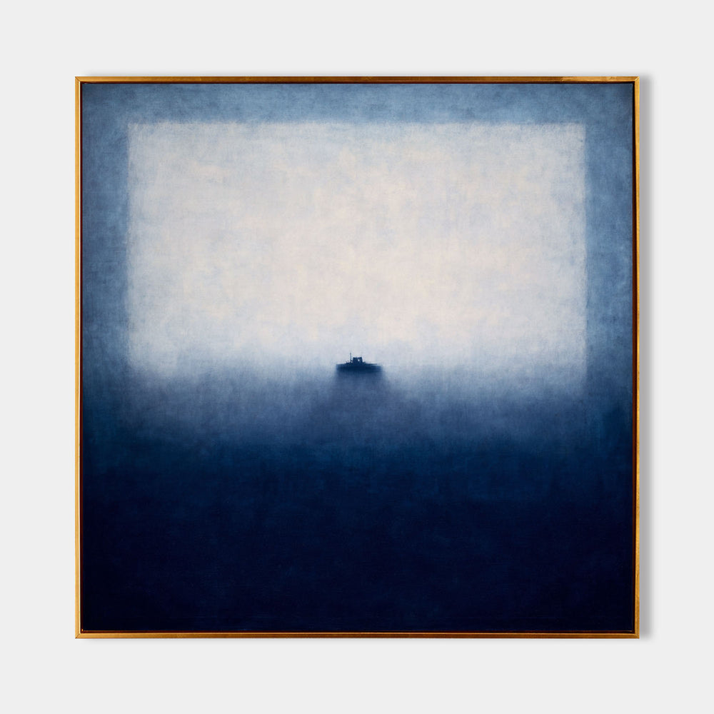 Minimalist Wabi-Sabi Blue Abstract Painting – Large Vertical Canvas for Interiors | ArtExplore