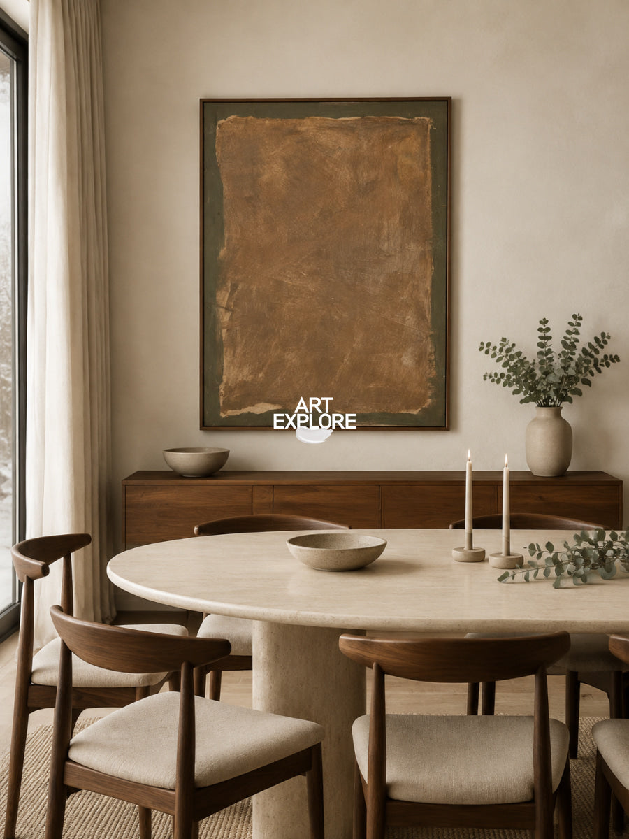 Abstract Brown Green Minimalist Canvas Painting Hand-Painted Original Wall Art