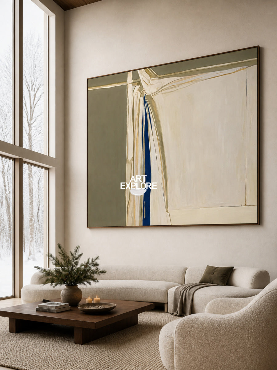 Abstract Beige And Green Canvas Painting Hand-Painted Wall Art For Modern Home