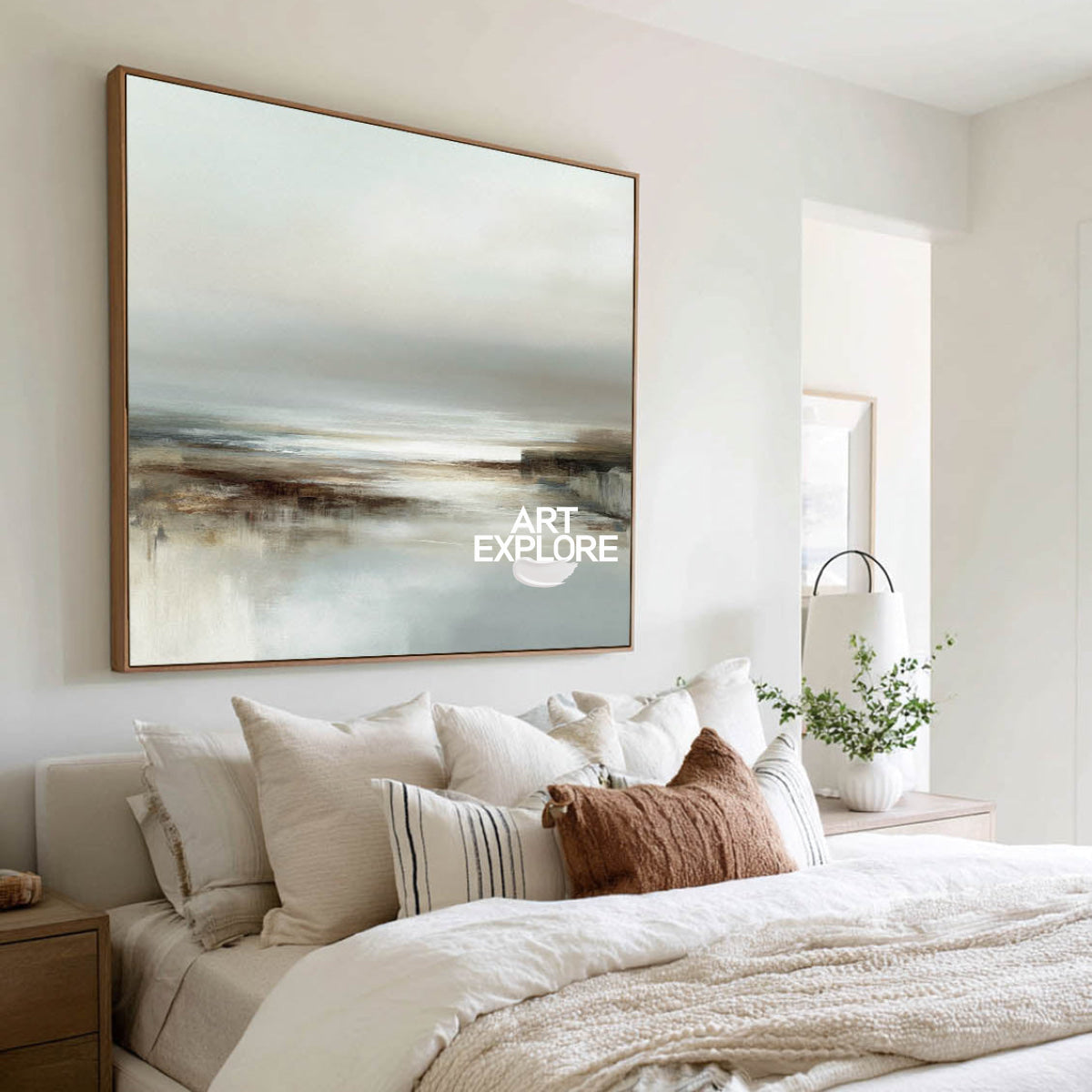 Abstract Grey Seascape Art Horizontal Canvas Painting For Modern Living Room Decor