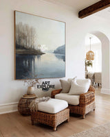 Misty Forest by the Water, Blue Canvas Texture Art – ArtExplore