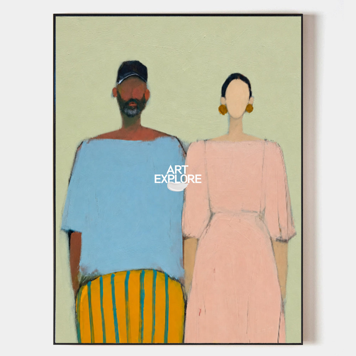 Modern Abstract Couple Painting Blue Pink Original Art For Living Room