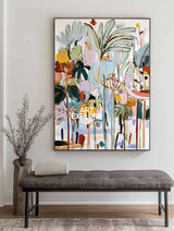 Modern Abstract Flower Painting Ready to Hang Large Garden Canvas