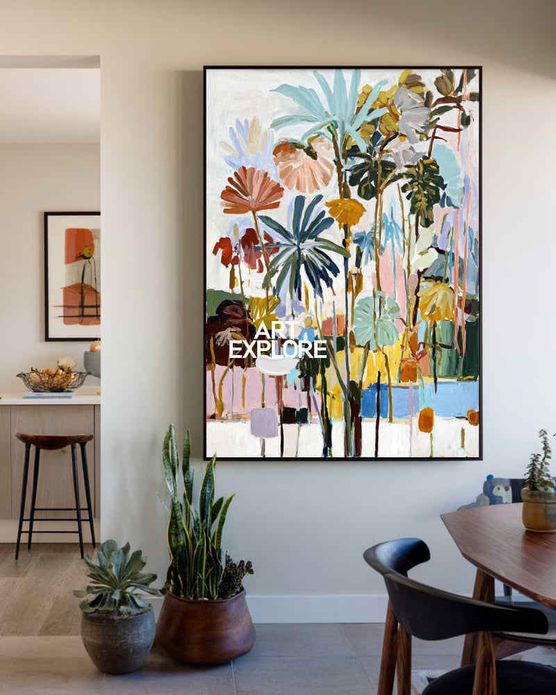 Modern Abstract Garden Painting Custom Large Tropical Wall Decor