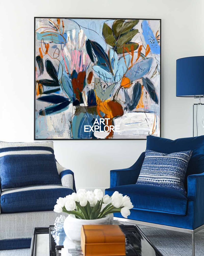 Modern Abstract Garden Still Life Custom Large Statement Painting