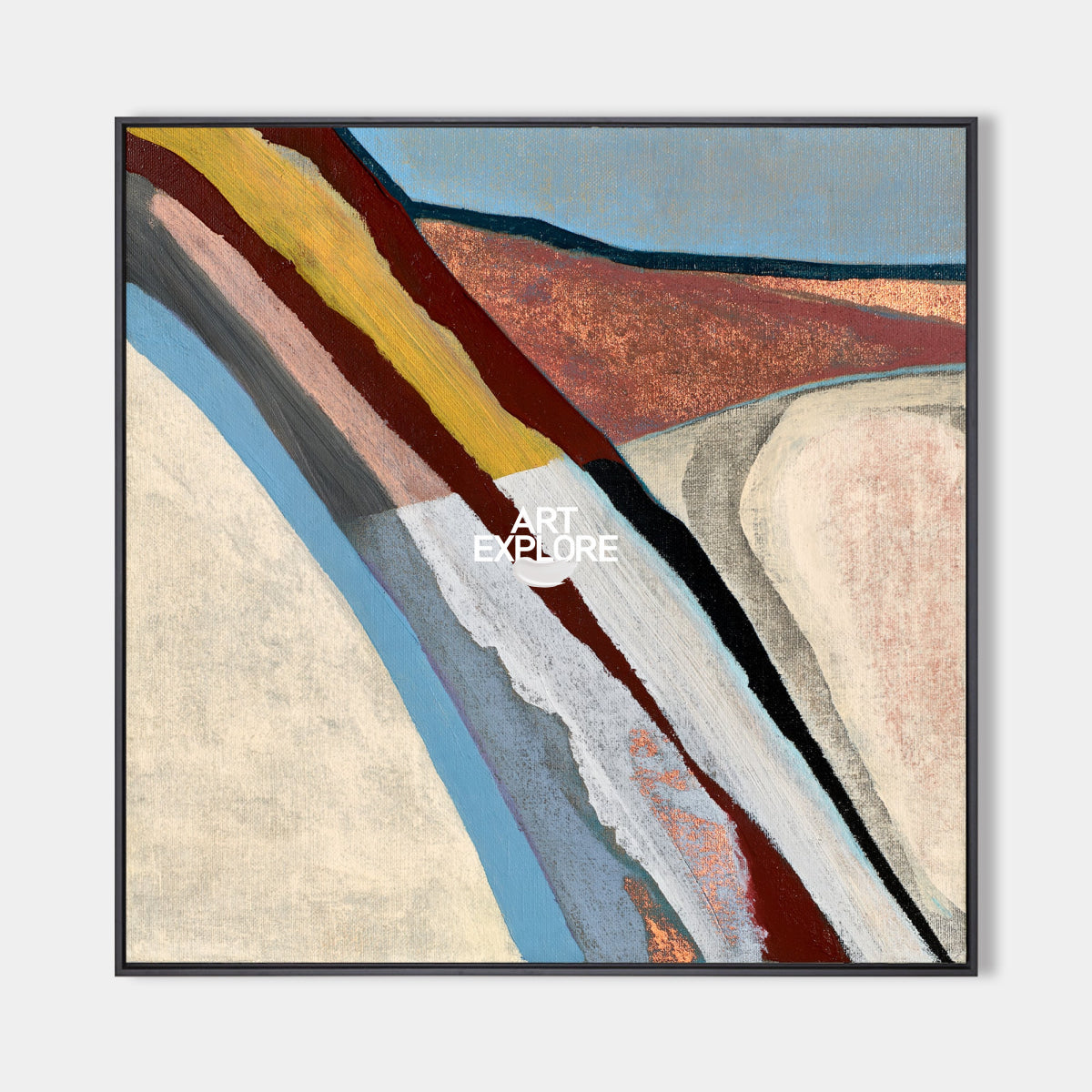 Minimalist Abstract Art Canvas With Colorful Geometric Landscape Design