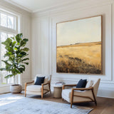 Large Village Autumn Field Painting Brown Countryside Vintage Wall Art Minimalist Wall Art For Sale