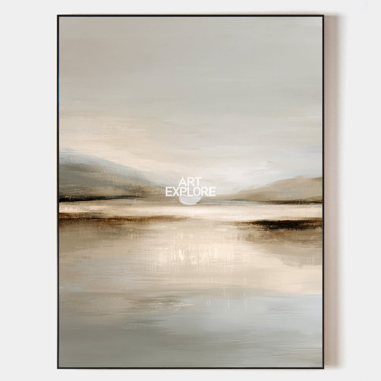 Modern Beige Lake Scenery Wall Art Large Minimalist Oil Painting Texture Wall Art ArtExplore