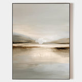 Modern Beige Lake Scenery Wall Art Large Minimalist Oil Painting Texture Wall Art ArtExplore