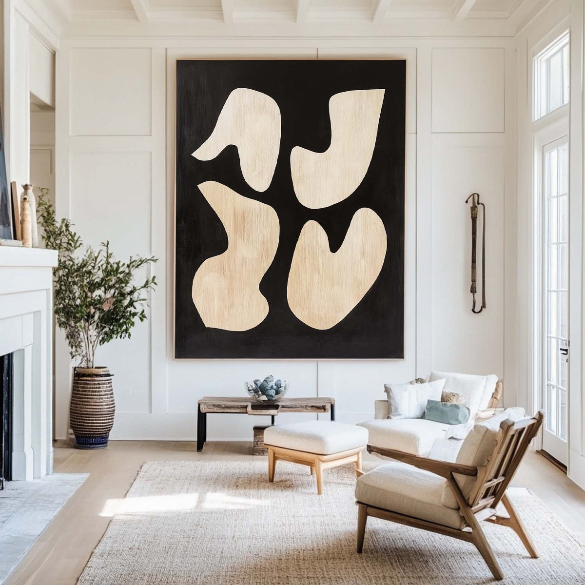 Large Black And Beige Painting Matisse Fauvism Canvas Art Black Beige Texture Minimalist Wall Art