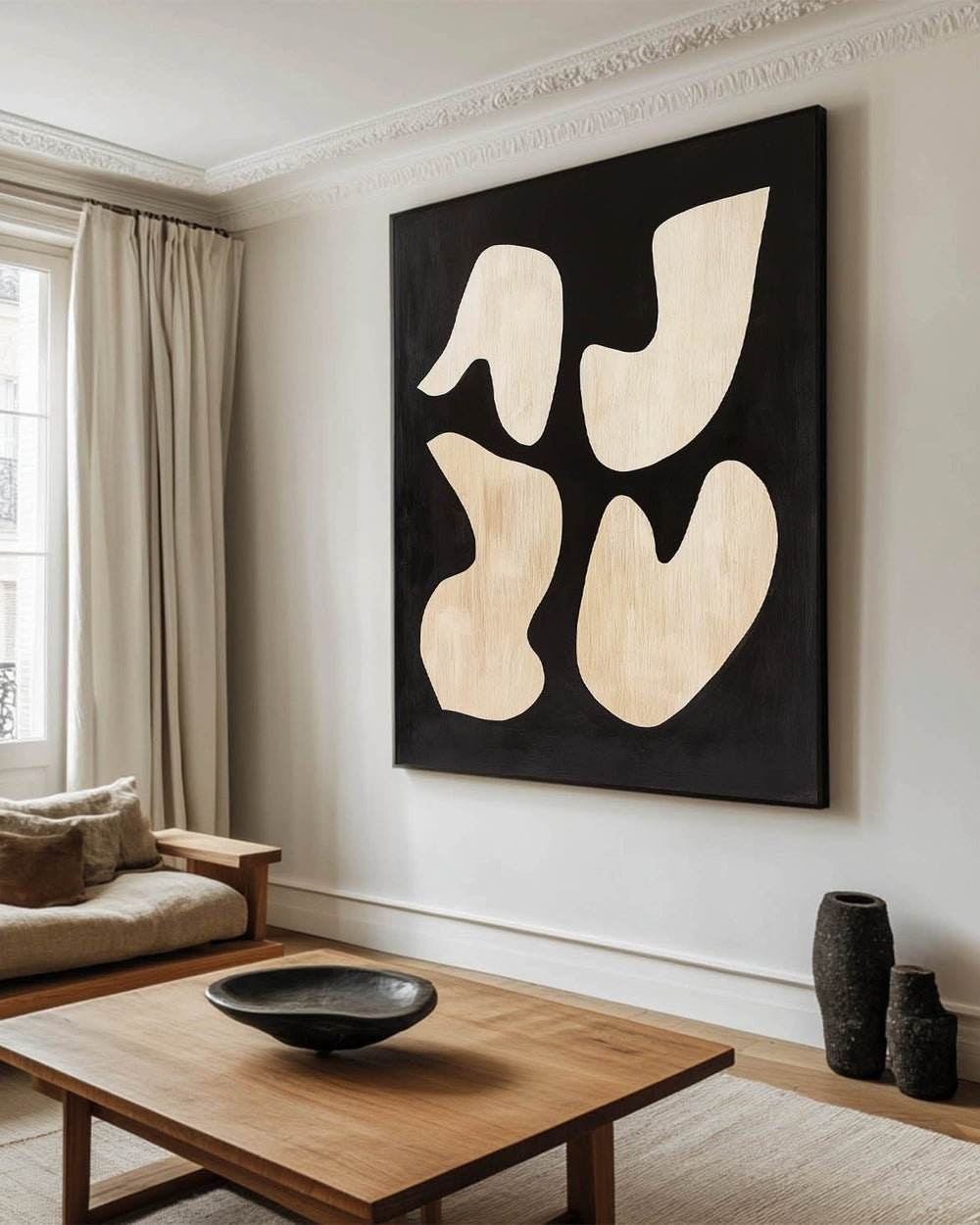 Large Black And Beige Painting Matisse Fauvism Canvas Art Black Beige Texture Minimalist Wall Art