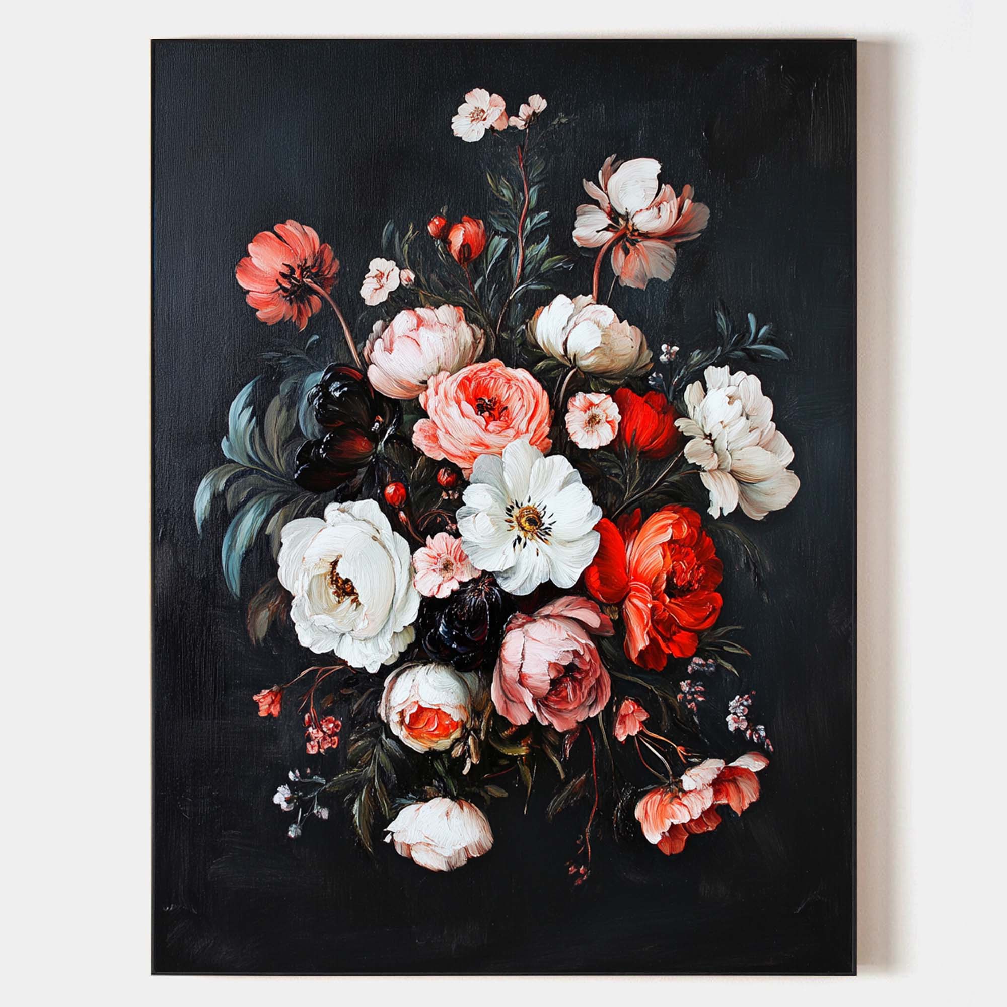 Modern Black Bouquet Oil Painting Modern Baroque Floral Painting Flower Canvas Wall Art For Sale