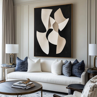 Modern Black And White Canvas Wall Art Wabi-sabi Textured Wall Art Black Minimalist Abstract Wall Art