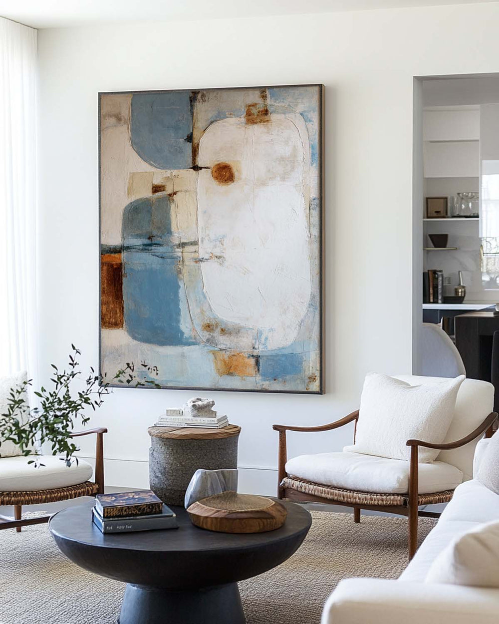 Modern Blue Abstract Oil Painting on Canvas - Minimalist Large Wall Art for Home | ArtExplore