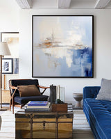 Large Blue And White Minimalist Wall Art Palette Knife Painting Modern Abstract Art Painting