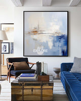 Large Blue And White Minimalist Wall Art Palette Knife Painting Modern Abstract Art Painting