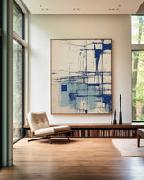 Modern Blue Beige Painting Blue Canvas Art Wabi Sabi Blue Beige Wall Art Large Fine Wall Art
