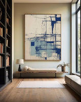 Modern Blue Beige Painting Blue Canvas Art Wabi Sabi Blue Beige Wall Art Large Fine Wall Art