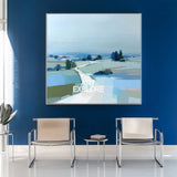 Modern Blue Field Scenery Abstract Wall Art, Large Square Painting – ArtExplore
