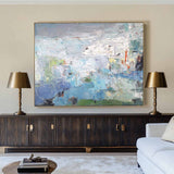 Modern Blue Green Wall Art Textured Wall Art Large Blue Minimalist Canvas Abstract Painting For Sale