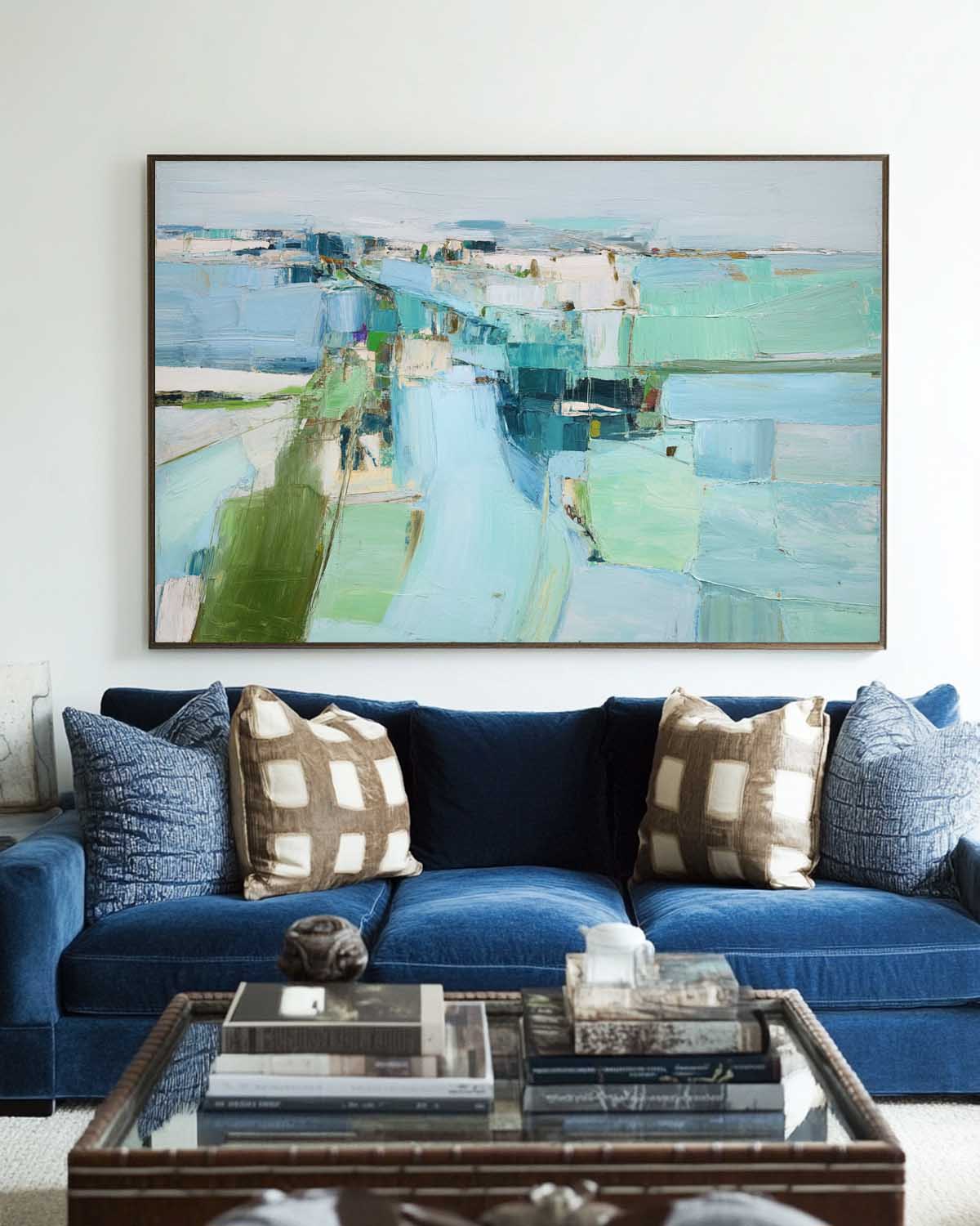 Blue Green Wall Art Blue Textured Painting Large Blue Minimalist Canvas Art Blue Abstract Painting