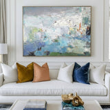 Modern Blue Green Wall Art Textured Wall Art Large Blue Minimalist Canvas Abstract Painting For Sale
