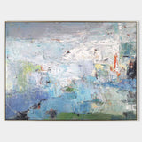 Modern Blue Green Wall Art Textured Wall Art Large Blue Minimalist Canvas Abstract Painting For Sale