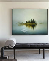 Modern Blue Lake Reflection Wall Art | Large Horizontal Minimalist Canvas ArtExplore