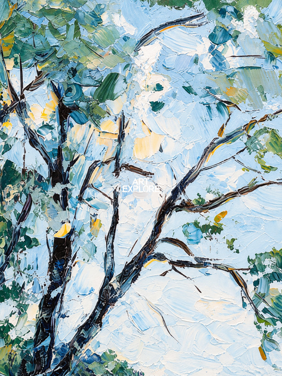 Modern Blue Lake View Painting Palette Knife Painting Large Landscape Blue Textured Lake Wall Art
