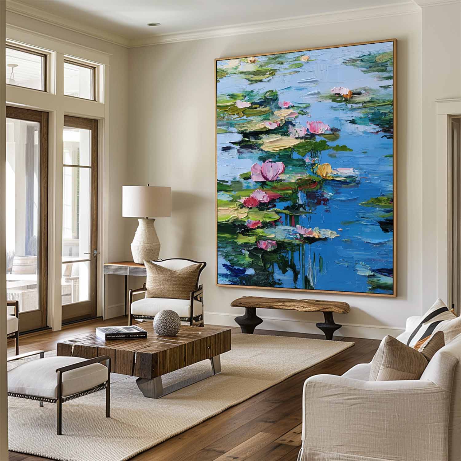 Blue Lotus Wall Art Painting Lage Water Lily Impressionist Painting Blue Texture Wall Art for Sale