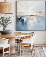 Modern Blue Palette Knife Painting For Livingroom Minimalist Wall Art Blue And White Framed Painting