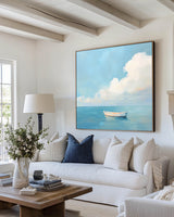 Modern Blue Seascape Oil Painting Large Textured Sea Canvas Art Blue Sea Wall Art For Livingroom