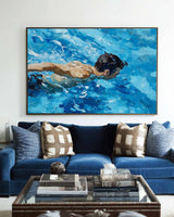 Blue Swimming Artwork Swimming Man Texture Painting Large Swim Wall Art Modern Blue Swimming Wal Art