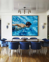 Blue Swimming Artwork Swimming Man Texture Painting Large Swim Wall Art Modern Blue Swimming Wal Art