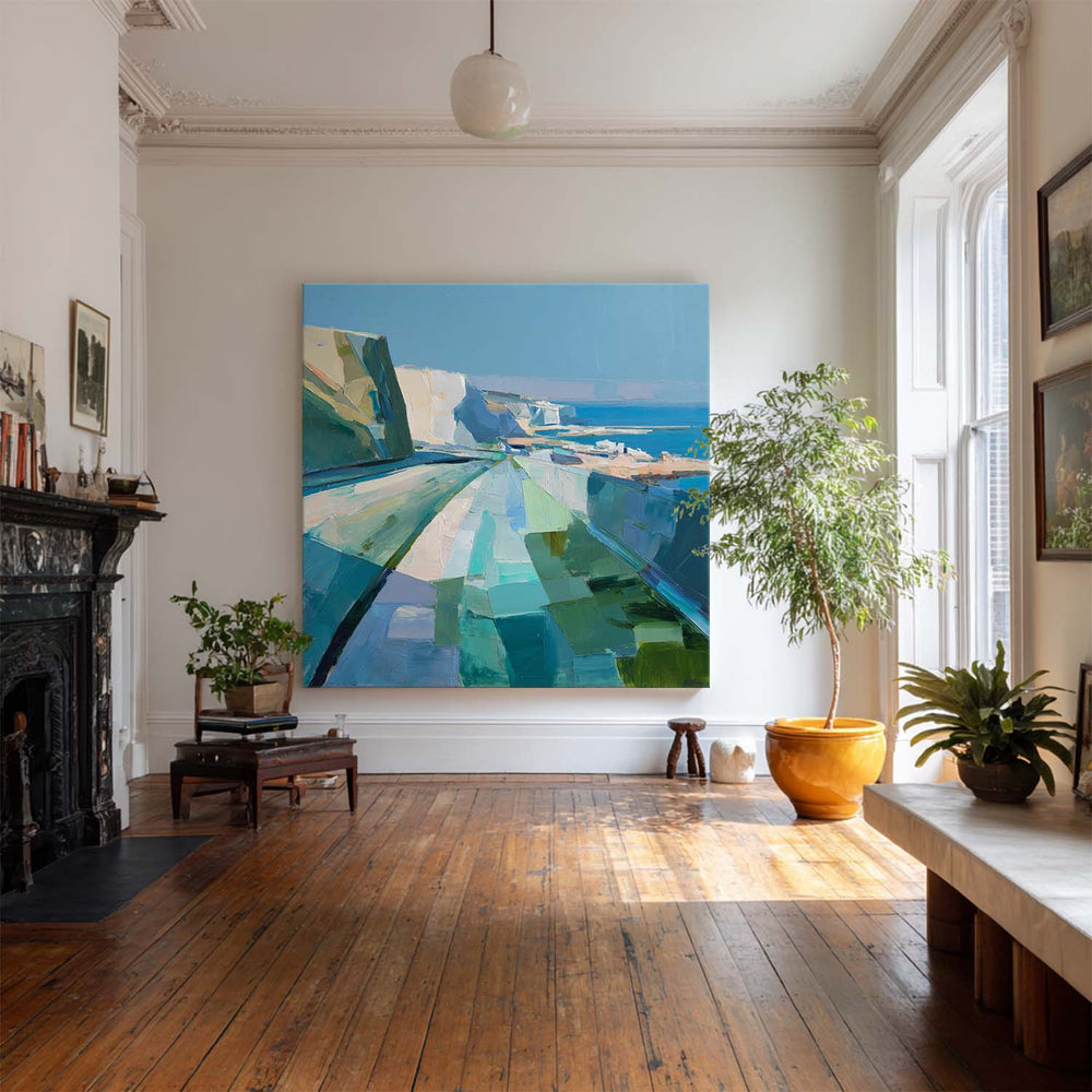 Modern Blue Texture Coastal Wall Art Blue Coastal Landscape Oil Painting for Home Decor, ArtExplore