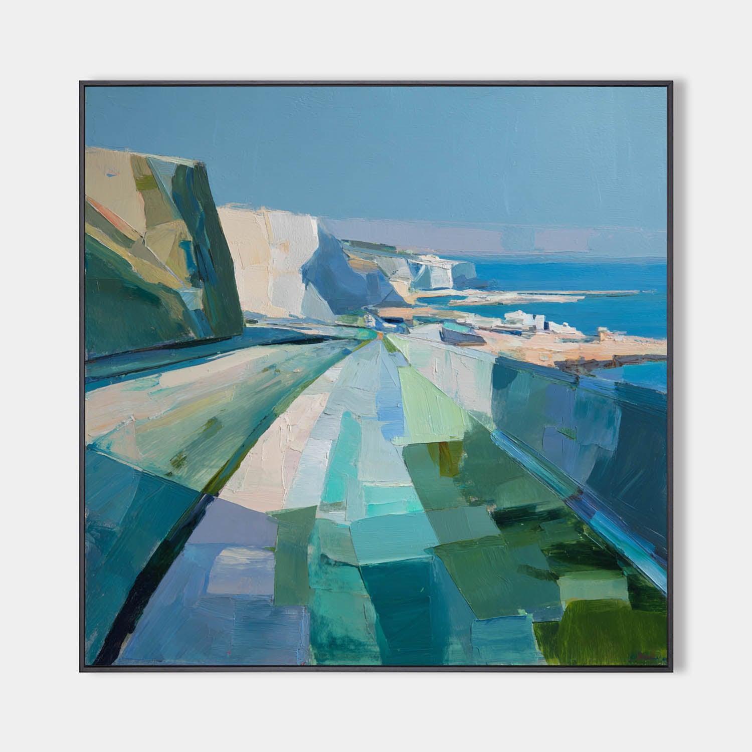 Modern Blue Texture Coastal Wall Art Blue Coastal Landscape Oil Painting for Home Decor, ArtExplore