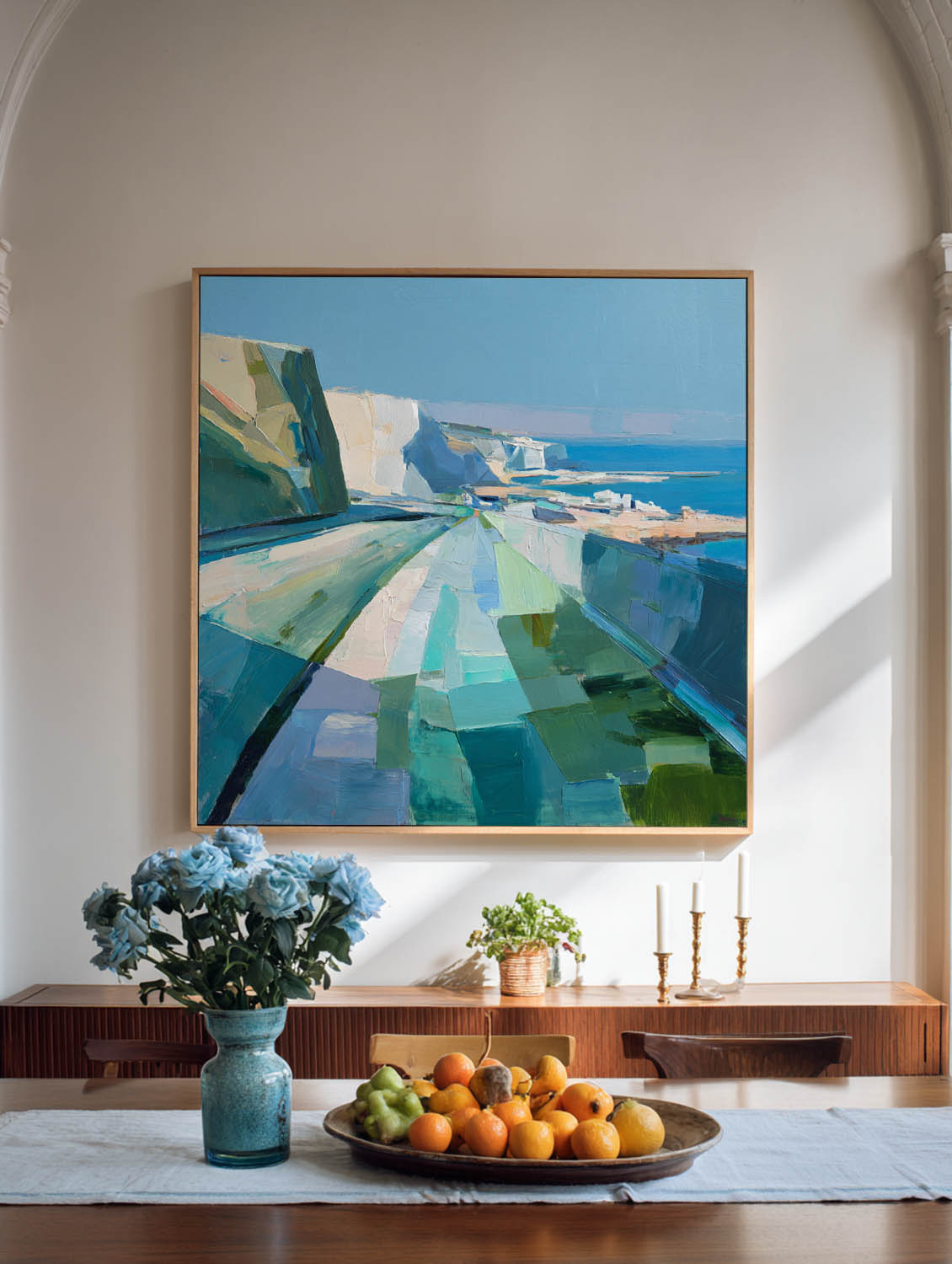 Modern Blue Texture Coastal Wall Art Blue Coastal Landscape Oil Painting for Home Decor, ArtExplore